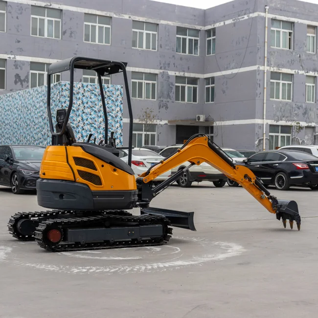 Mini excavator in construction and earthmoving work area